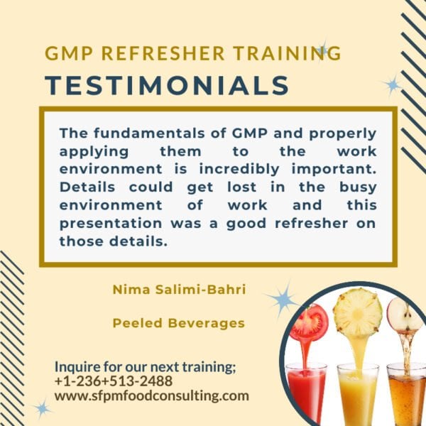 Feedback from Nima Salimi-Bahri for SFPM's GMP Refresher Training