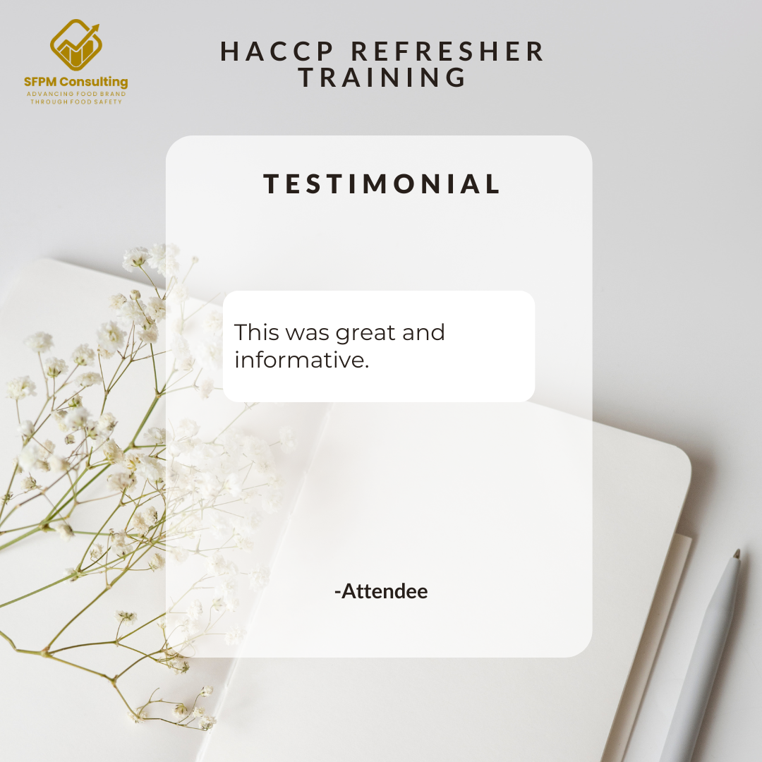 Attendee's Testimonial for Felicia Loo's HACCP Refresher Training - great and informative