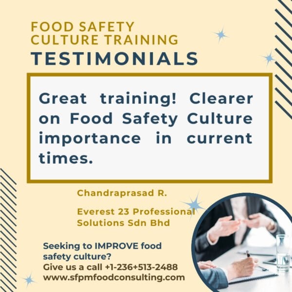 Feedback from Chandraprasad R for SFPM's Food Safety Culture Training