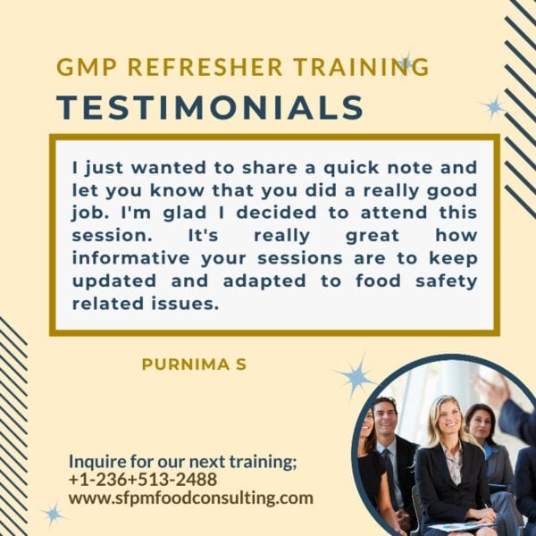 Feedback from PURNIMA S for SFPM's GMP Refresher Training
