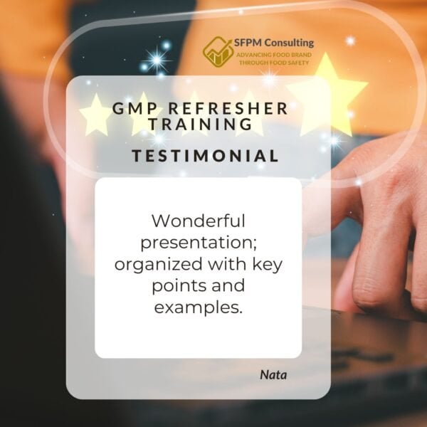 Testimonial from Nata for SFPM Consulting's GMP RefresherTraining