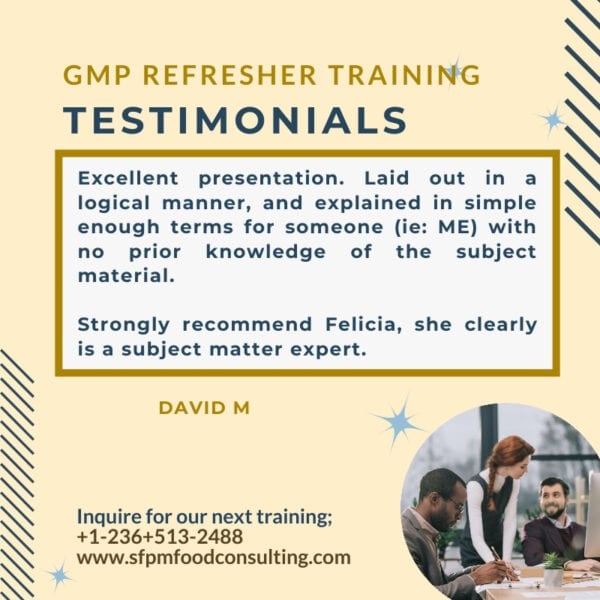 Feedback from David M for SFPM's GMP Refresher Training