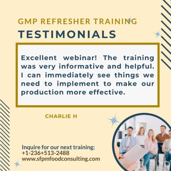 Feedback from Charlie H for SFPM's GMP Refresher Training
