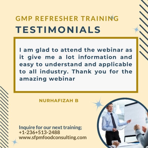 Feedback from NURHAFIZAH B for SFPM's GMP Refresher Training
