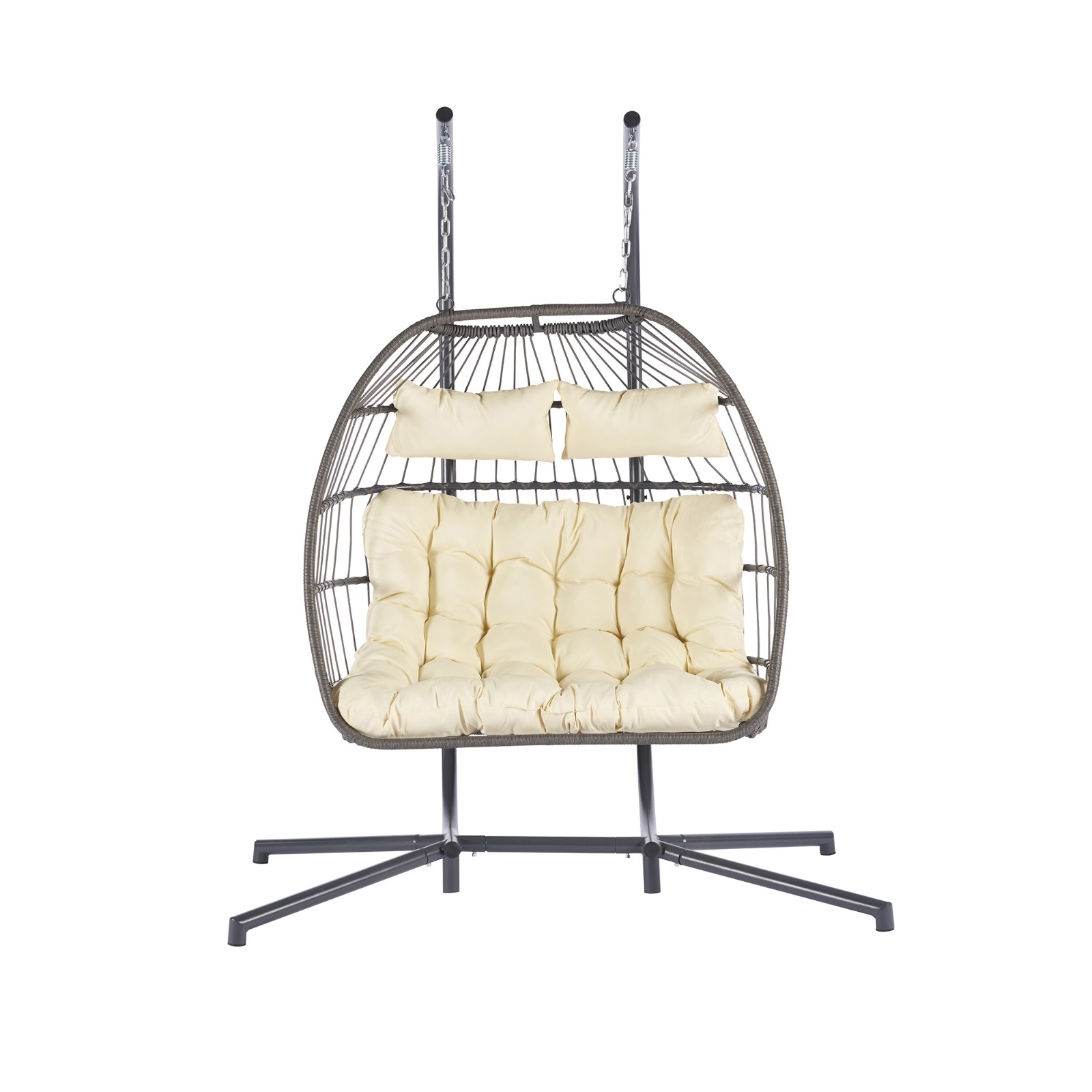 2 Person Outdoor Rattan Hanging Chair Patio Wicker Egg Chair - Image 6