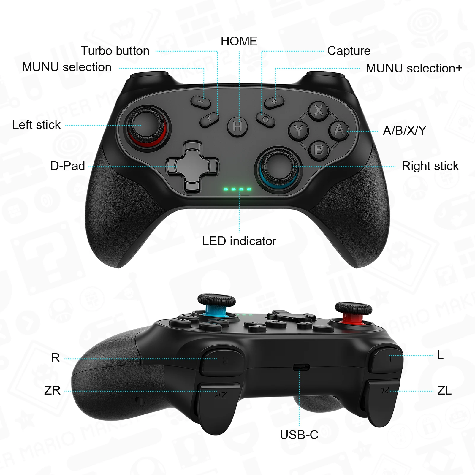 Wireless Controller For Pc/Switch/Oled/Ios/Android Bluetooth Gamepads Turbo Game Controller Vibration Control Console Remote - Image 2