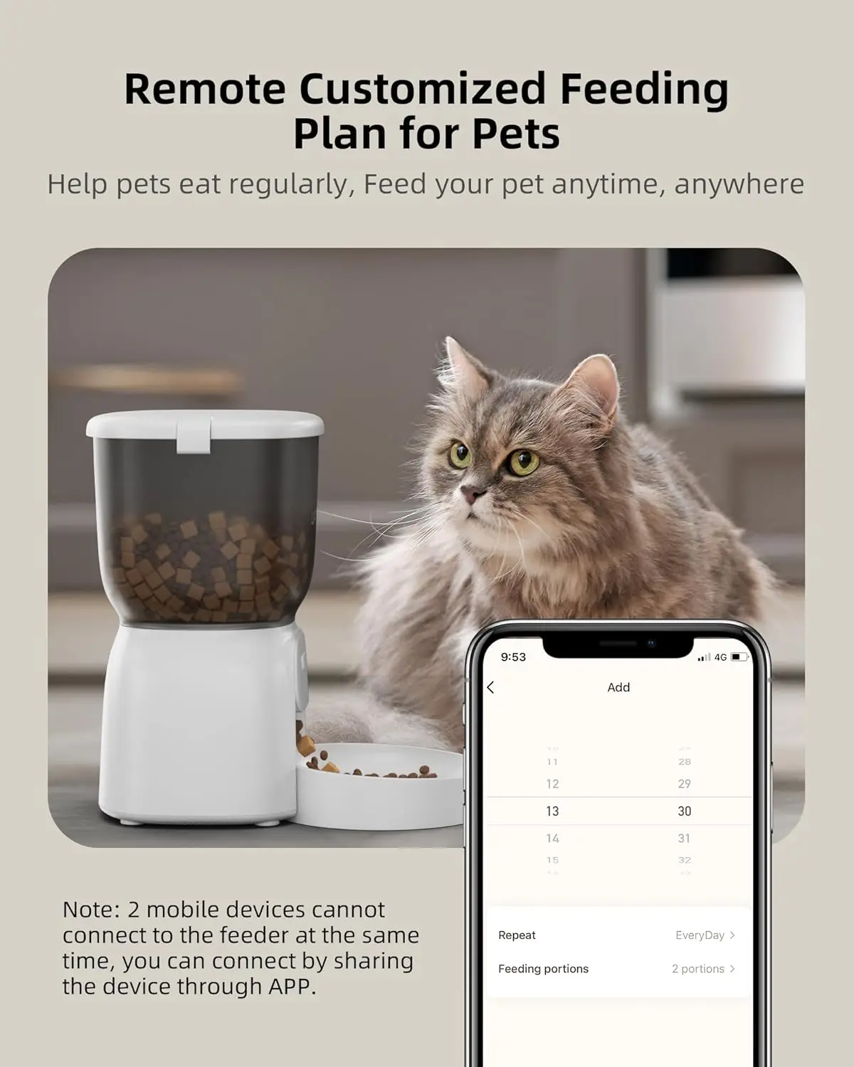 Smart Automatic Cat Feeder - Up to 15 Portions 10 Meals Per Day, Dual Power Supply Pet Feeders for Cats/Dogs (4L/16.9 Cups) - Image 4