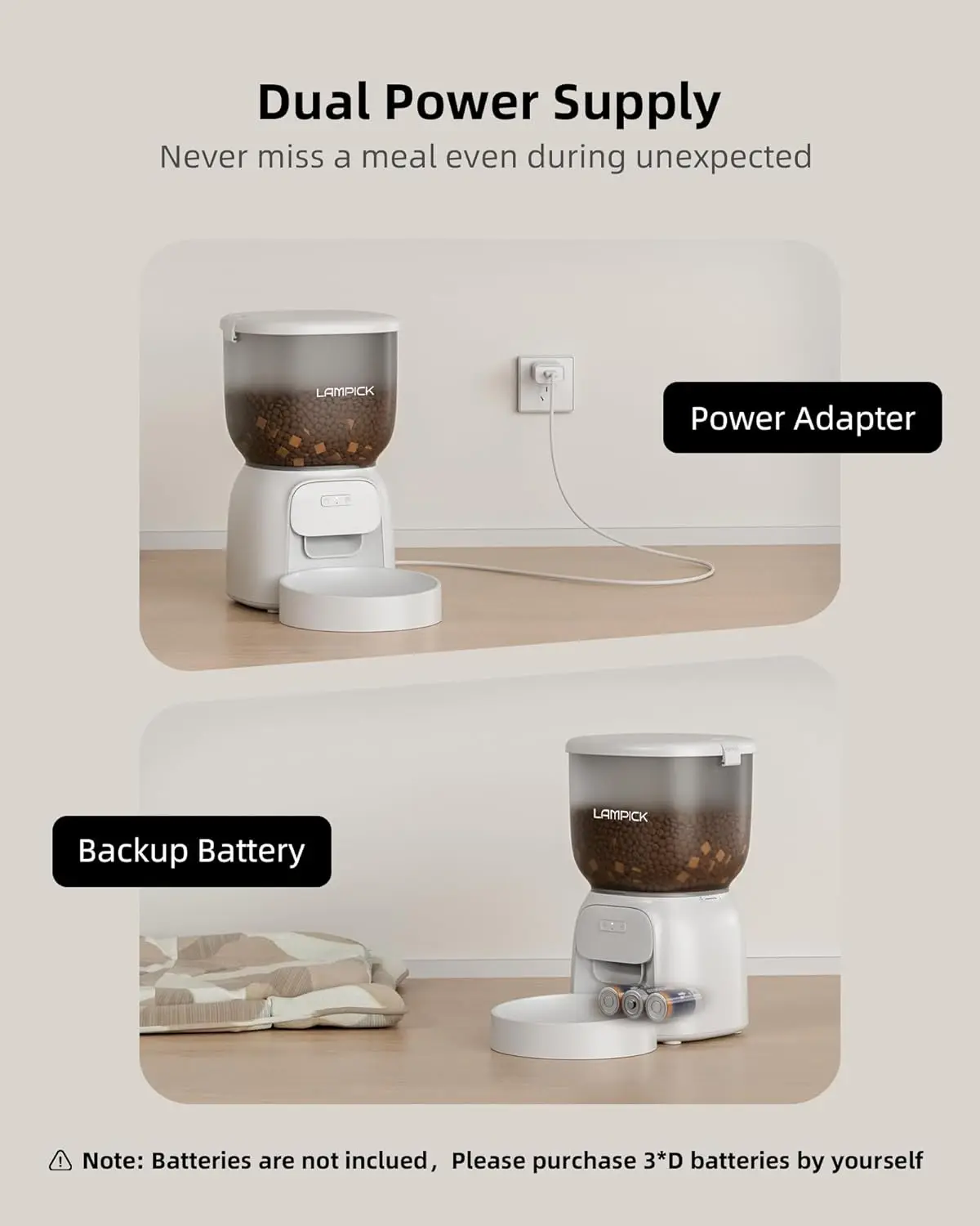 Smart Automatic Cat Feeder - Up to 15 Portions 10 Meals Per Day, Dual Power Supply Pet Feeders for Cats/Dogs (4L/16.9 Cups) - Image 6