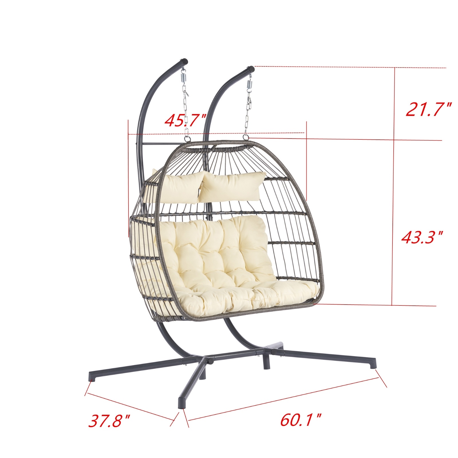2 Person Outdoor Rattan Hanging Chair Patio Wicker Egg Chair - Image 4