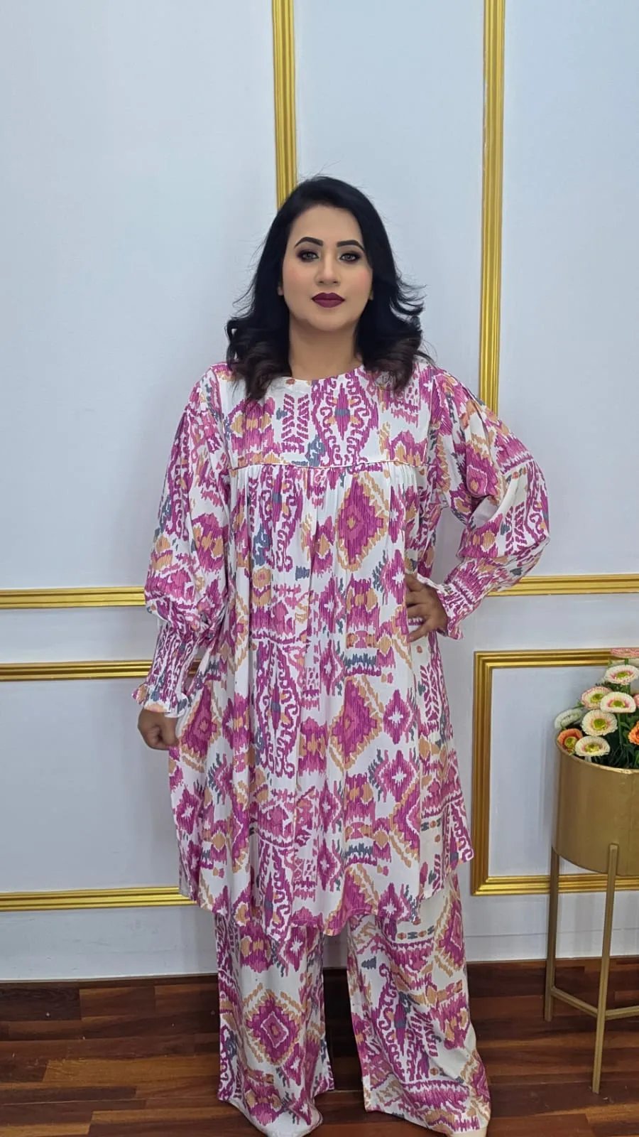 Kaftan Co-ords Set Imported Lilen with Cod Piping