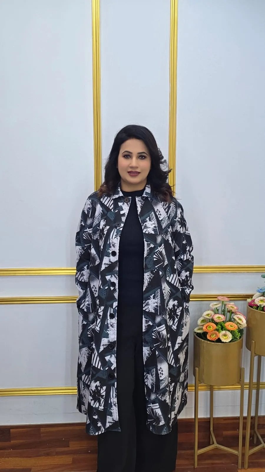 Long Blazer for Women &ndash; Stitchy Fabric Shirt Collar Design