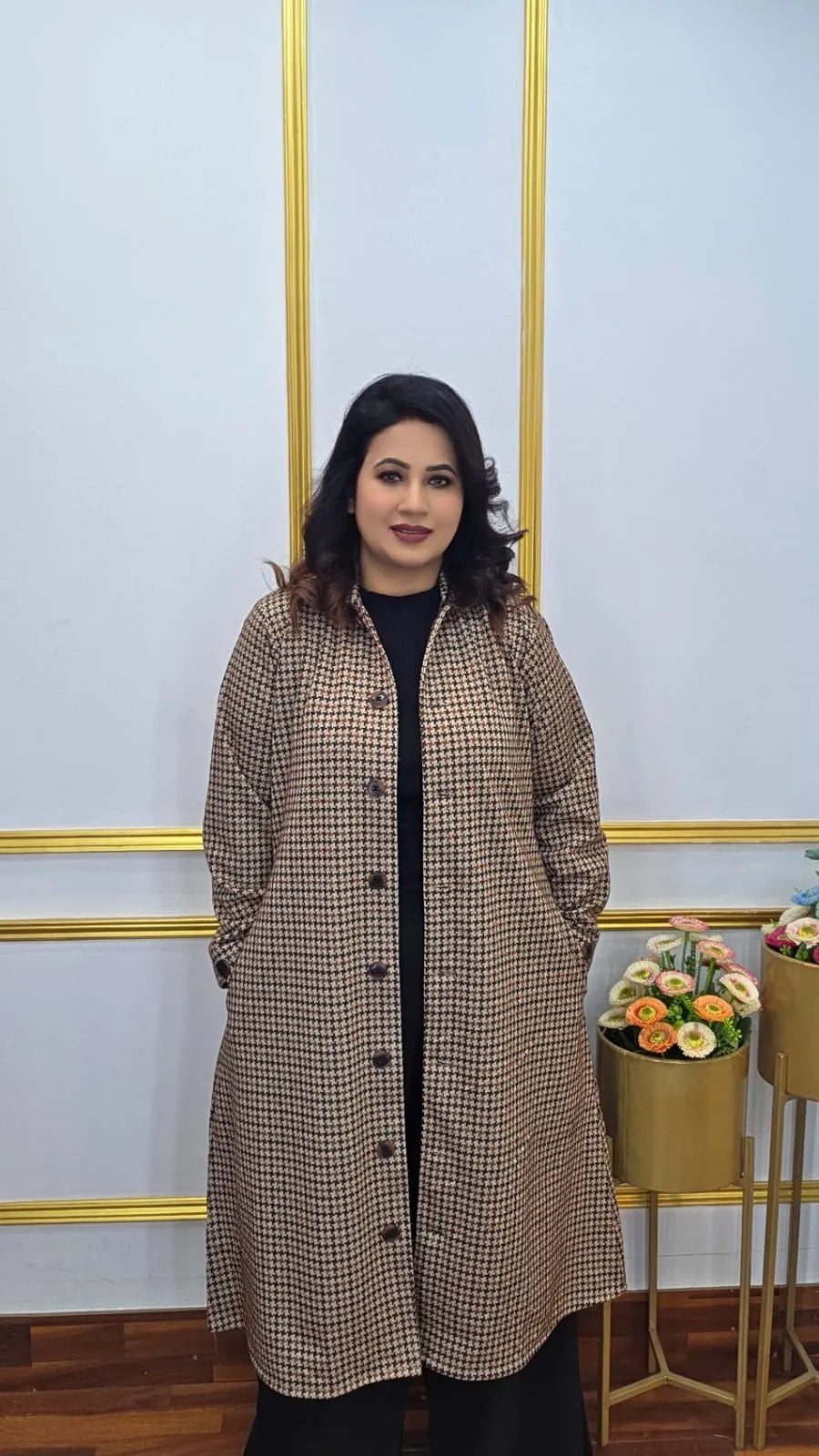 Long Wool-Blend Stitchy Blazer for Women