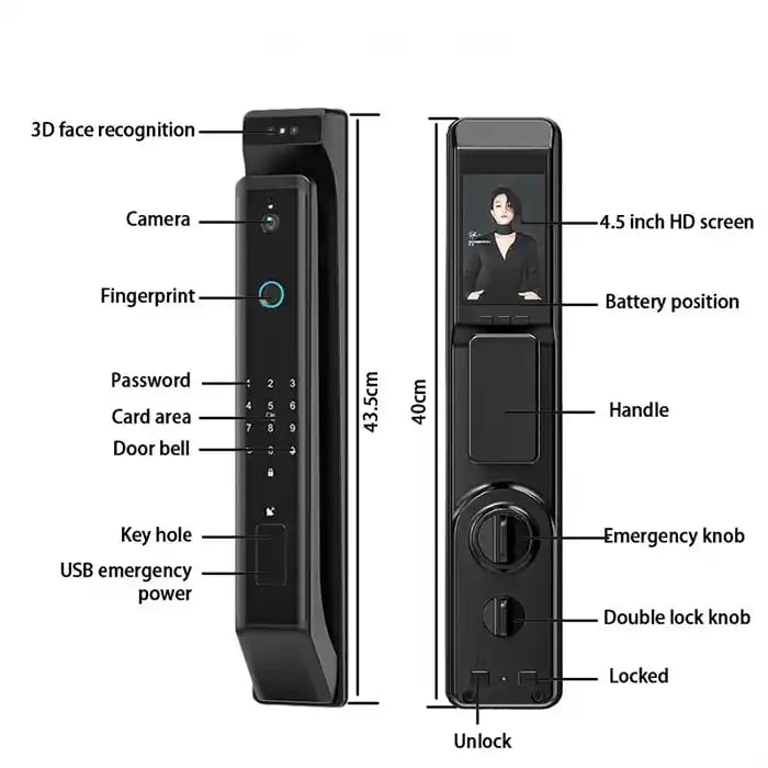 Smart Door Lock 3D Face Recognition, Fingerprint Lock, With Keypad - Image 15