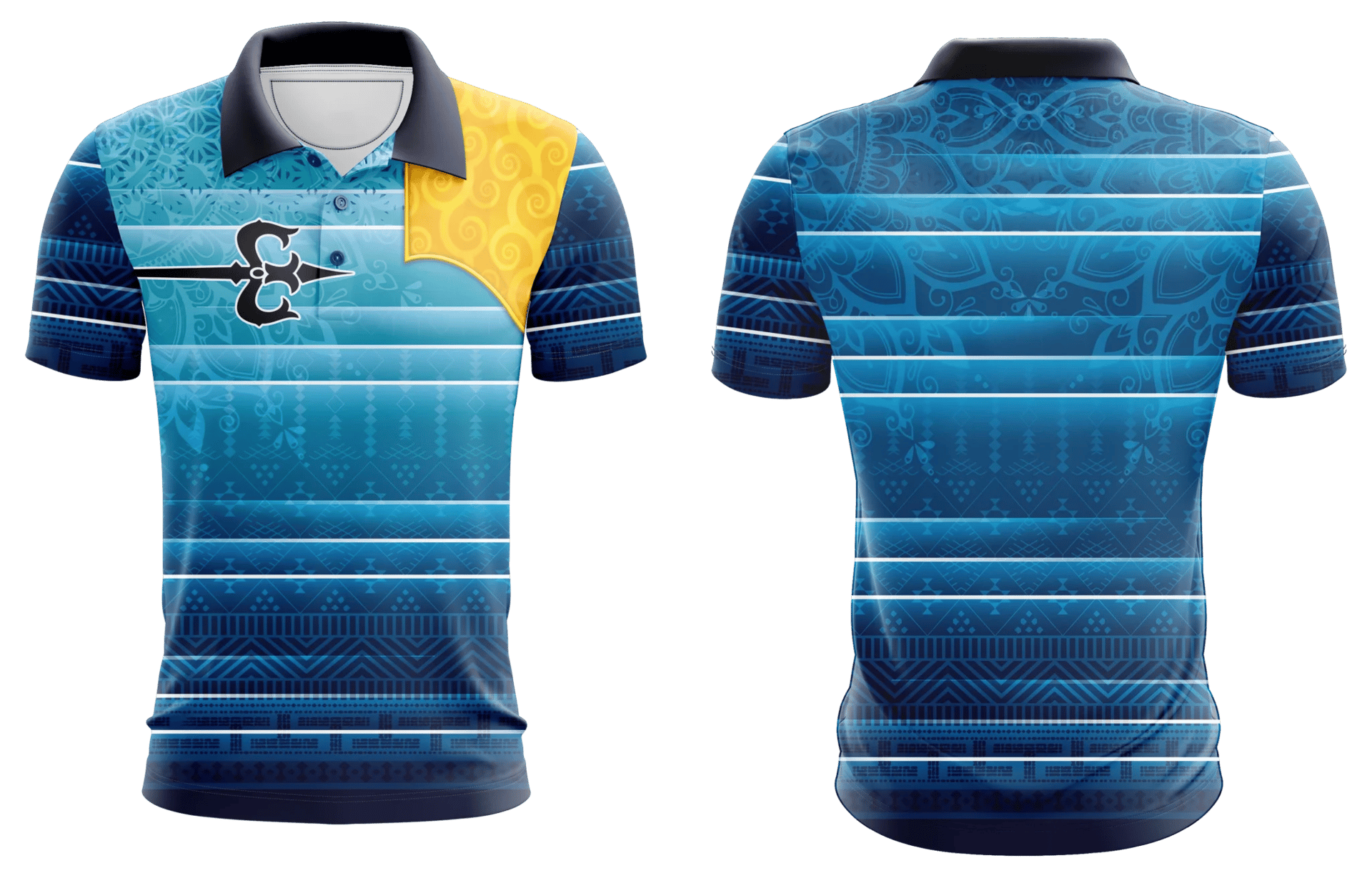 Blue Mandala Stripe Polo Shirt Blue Mandala Stripe Polo Shirt