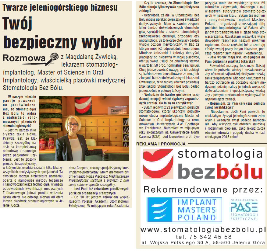 Dr Magdalena Żywicka specjalnie dla Nowin Jeleniogórskich Dr Magdalena Żywicka specjalnie dla Nowin Jeleniogórskich