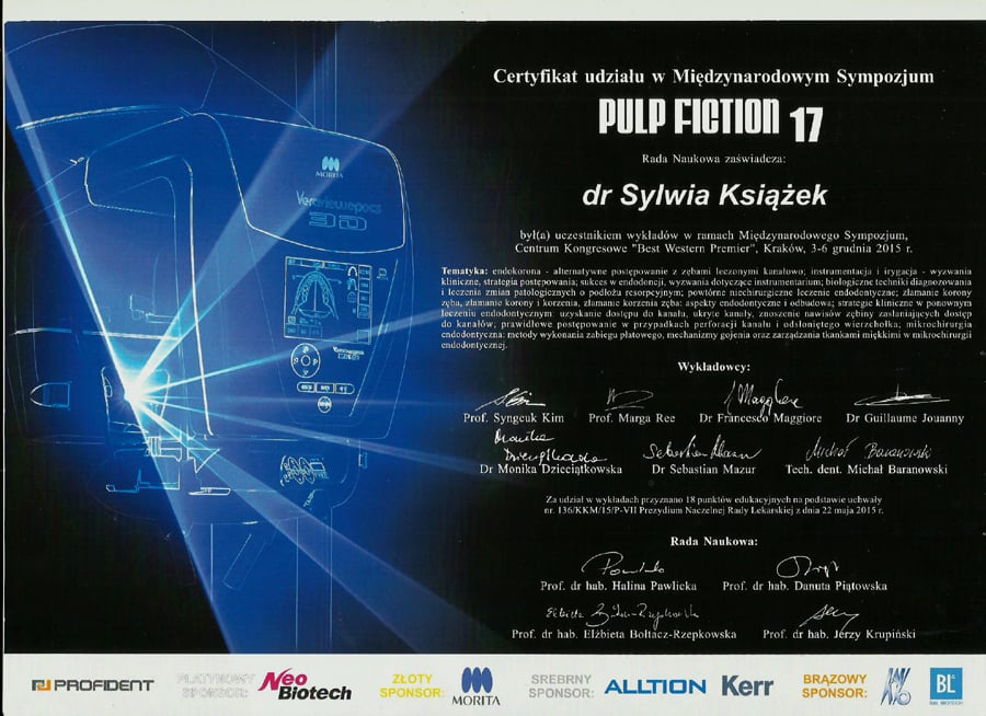 Certyfikat ukończenia międzynarodowego sympozjum Pulp Fiction 17 Certyfikat ukończenia międzynarodowego sympozjum Pulp Fiction 17