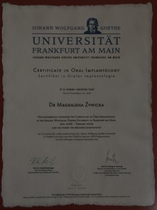 Curriculum implantologiczne lekarz stomatolog Magdaleny Żywickiej