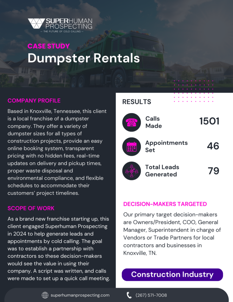 Infographic summarizing dumpster rental case study