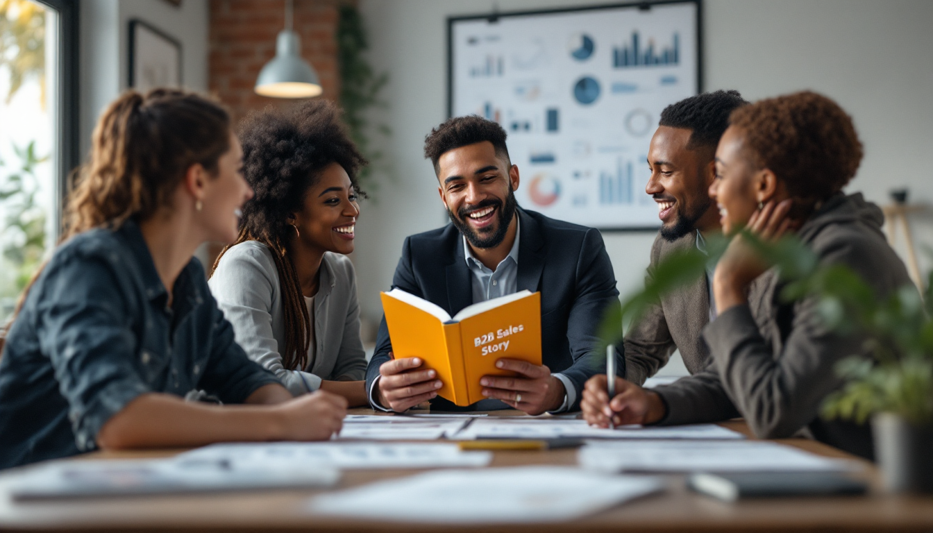 Team discussing B2B sales strategy at office meeting