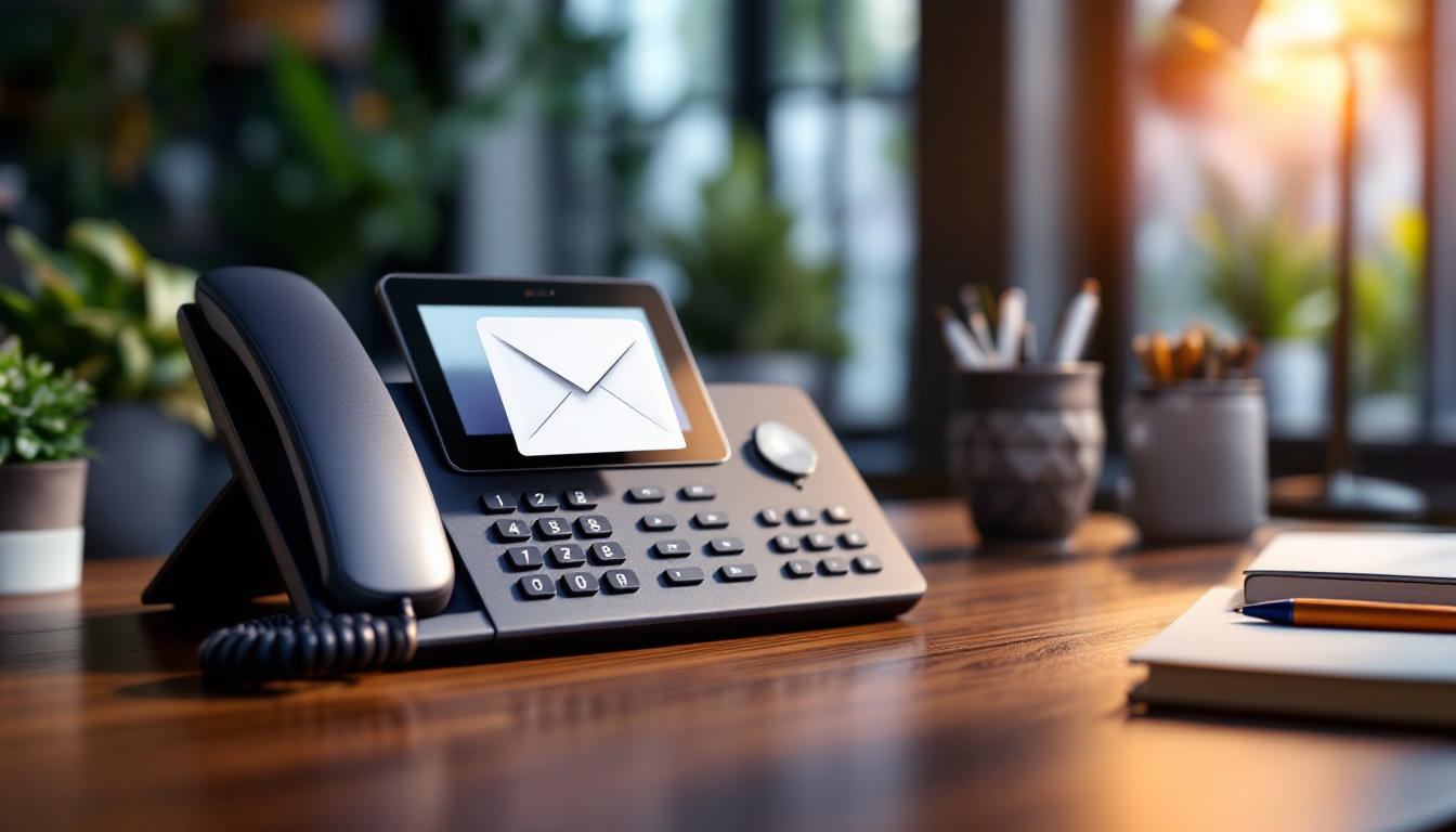 Modern office desk with digital devices