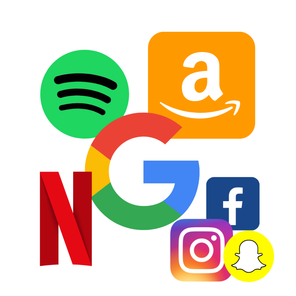 Logos of popular social media and tech companies