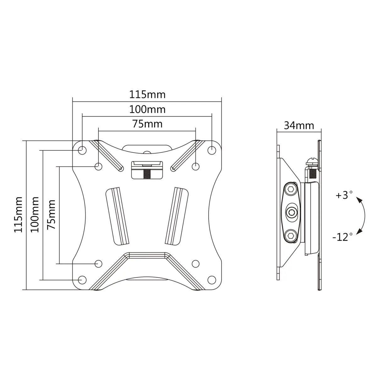 VESA Universal Wall Mount 100x100 mm - Tiltable - Max Weight 25 kg - Image 3