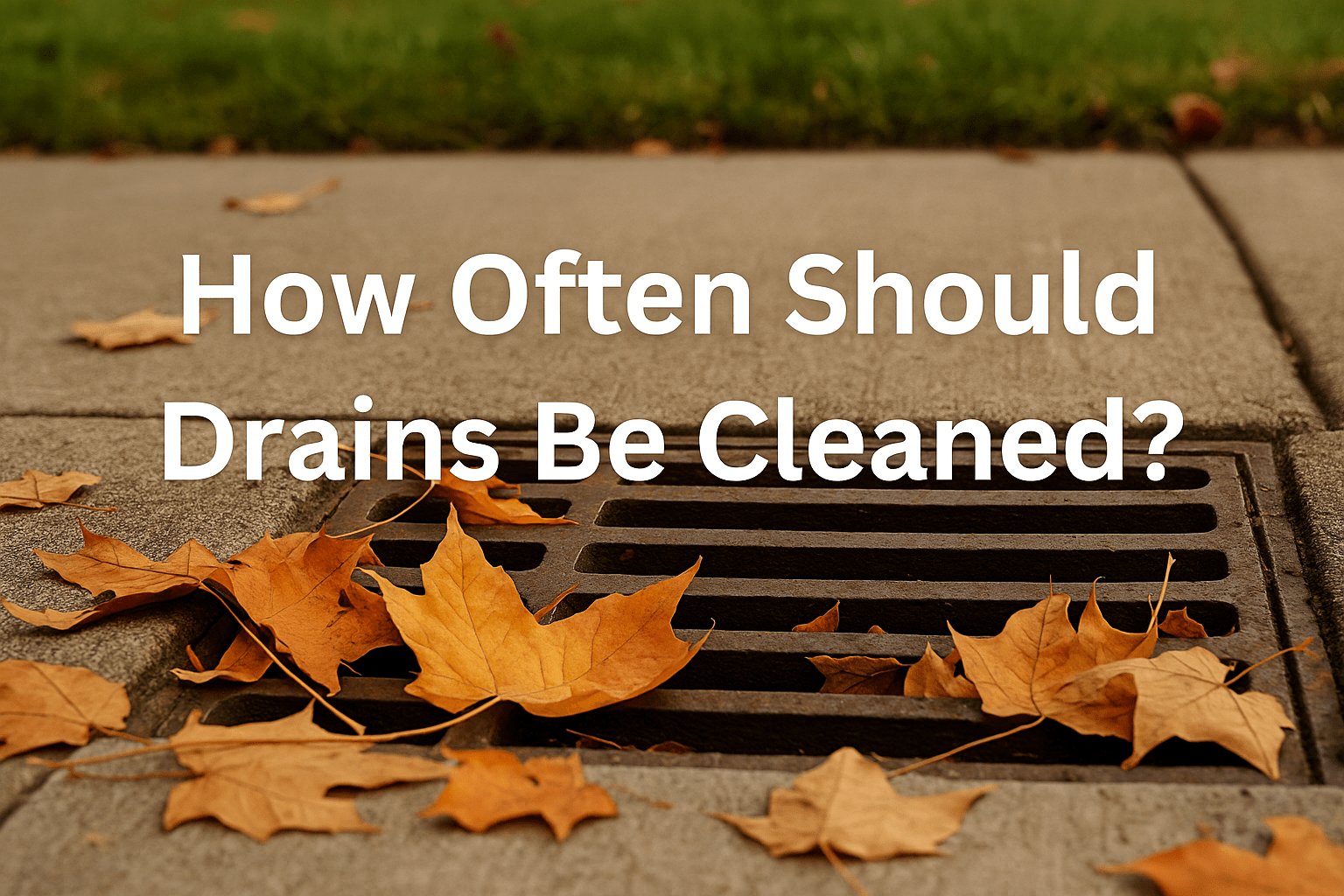 Outdoor residential drain surrounded by autumn leaves illustrating seasonal maintenance and blocked drain prevention in Portsmouth.
