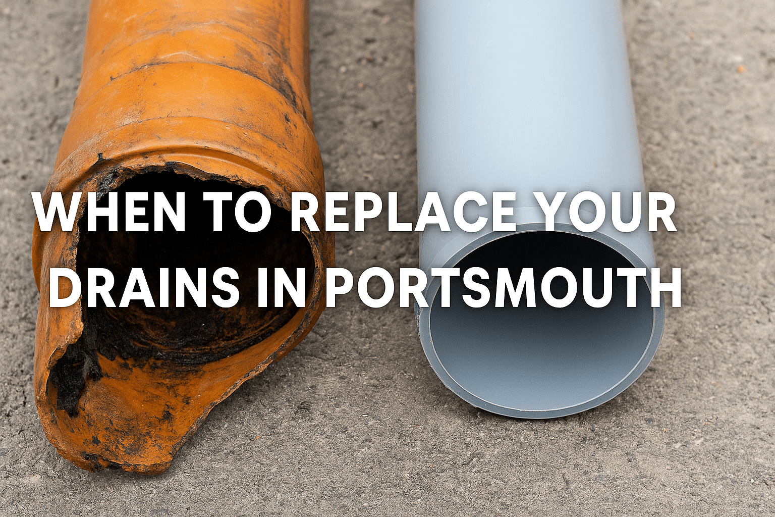 Old clay drain pipes being replaced with new PVC drainage system in Portsmouth to fix blocked drains and prevent future issues.