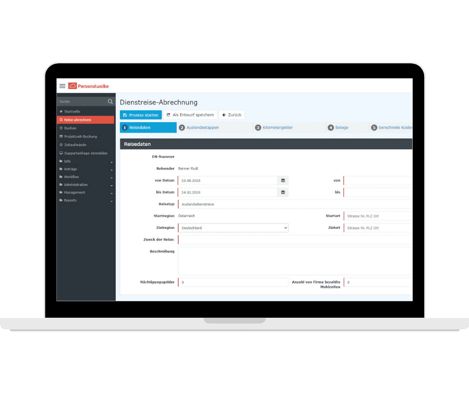 Travel expense accounting with Personalwolke Travel expense report Austria