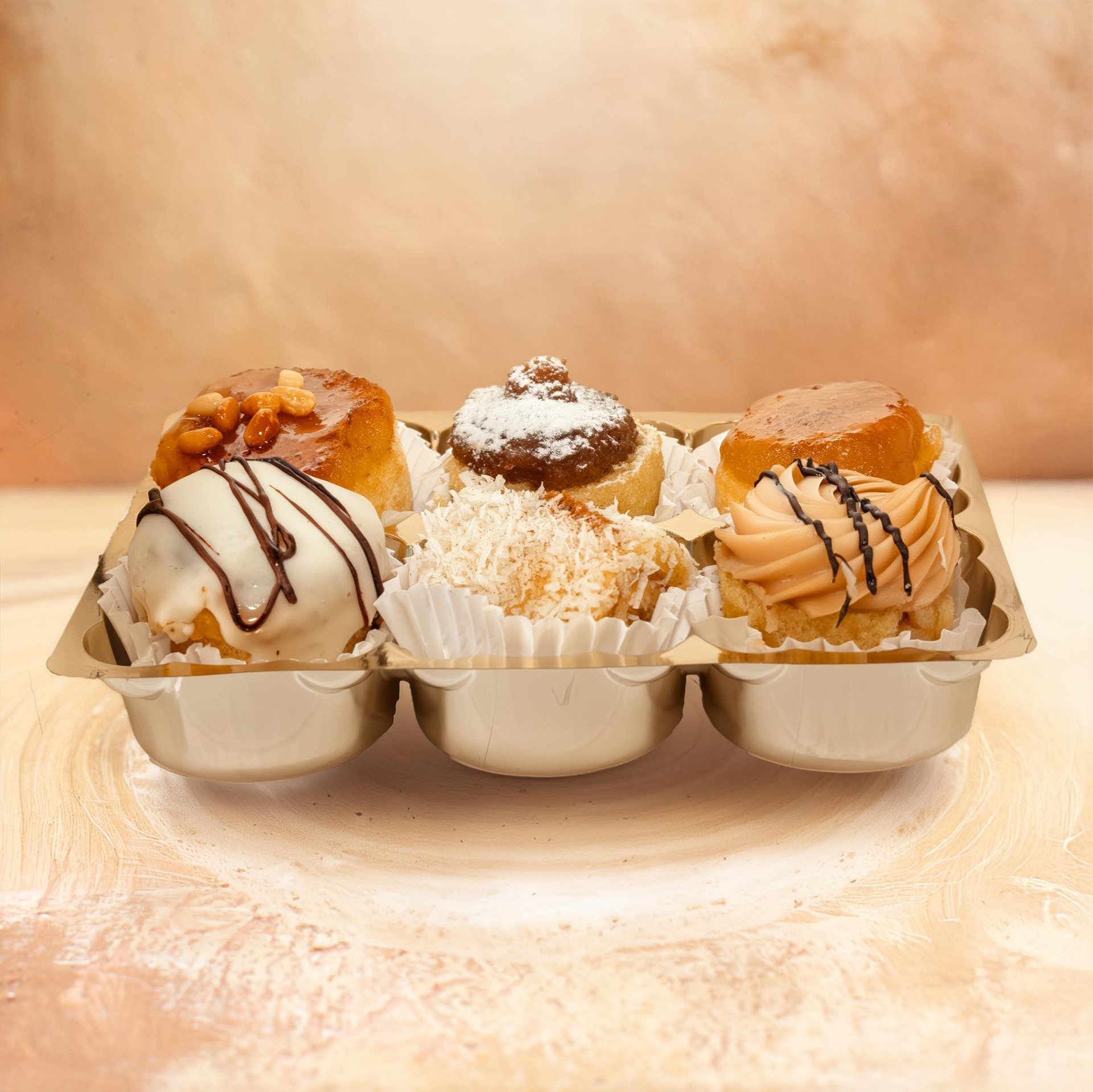 Vertical view of freshly baked soft cake with fruits on mixed color background