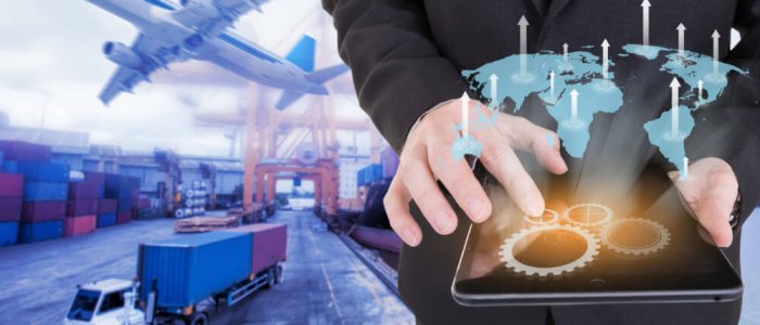Image of businessman holding tablet ,Growing business concept on Global network coverage world map , Logistic Import Export background (Elements of this image furnished by NASA) img-18