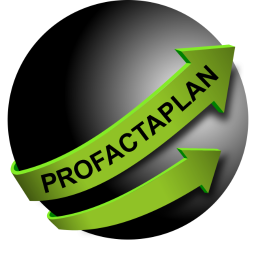 Black globe with green arrows around the globe and Profactaplan written in the arrows. Profactaplan takes project planning around the globe.