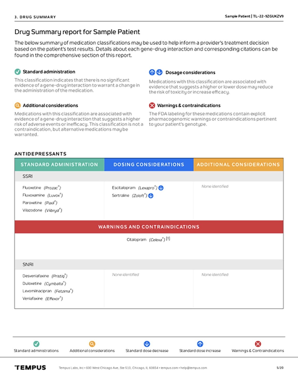 core-report Genetic test report for how a patient would respond to certain antidepressants