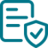 Icon of a document with horizontal lines next to a shield featuring a checkmark, symbolizing security or verified documents.