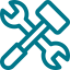 Teal icon of a wrench and screwdriver crossed over each other, representing tools or settings.