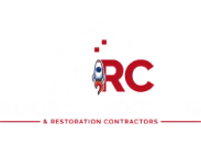 Logo of rocket roofing featuring a stylized house with a rocket ascending, signifying speed and efficiency in roofing services.