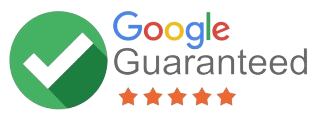 Logo of the google guaranteed program with a five-star rating displayed.