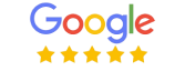 Google logo with a five-star rating below it.