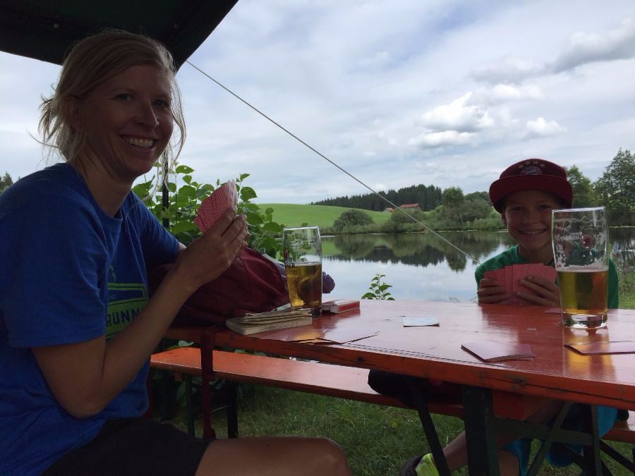 Playing cards in a German beer garden.