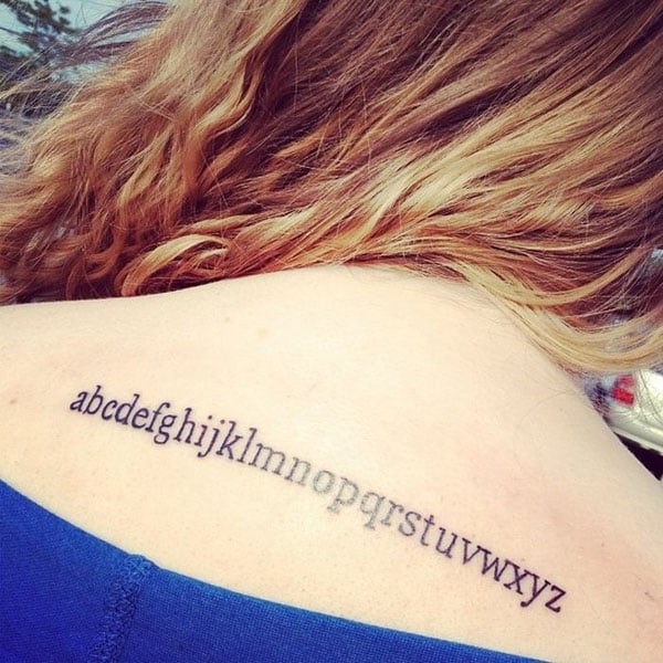 woman, alphabet, tattoo