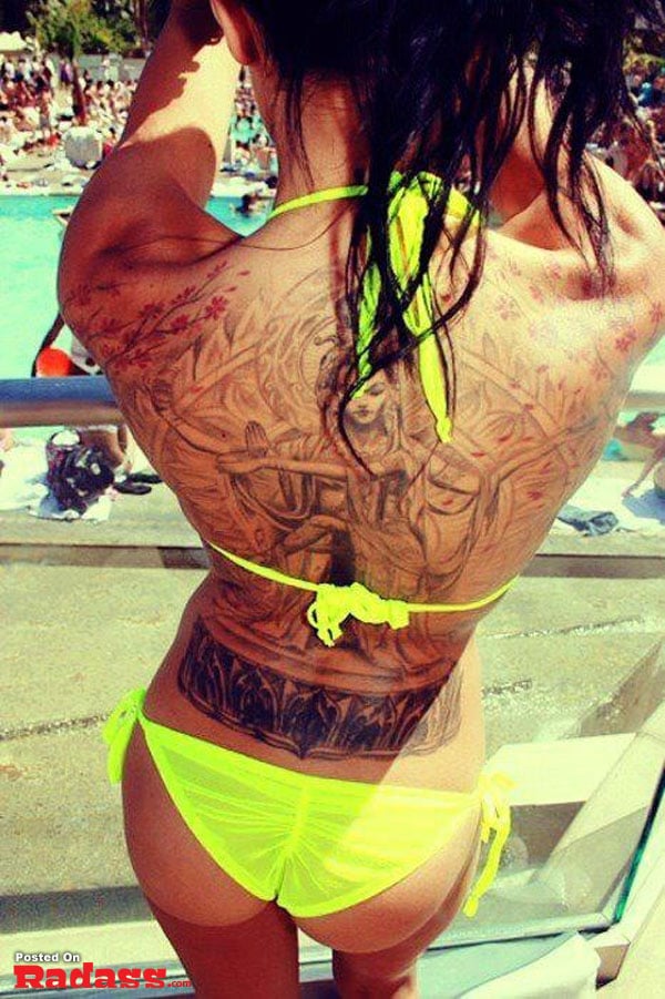 hot girls with tattoos-08 A tattoo of a man with a tuxedo on his thigh featured in