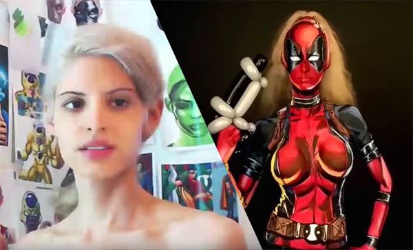 Woman, Deadpool costume.