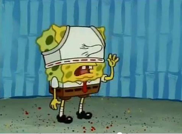A SpongeBob SquarePants character with dirty jokes hidden in their hat.
