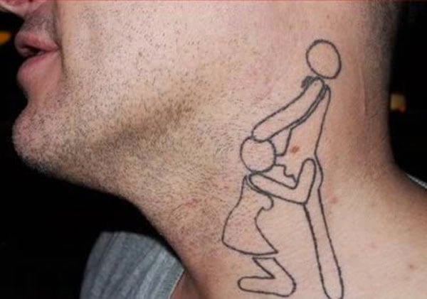 A man with a tattoo to make you feel better about your life on his neck.