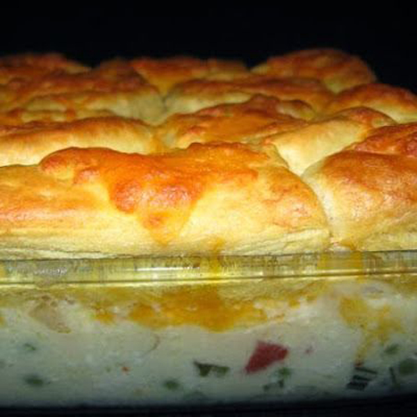 A comforting casserole dish packed with chicken and vegetables.