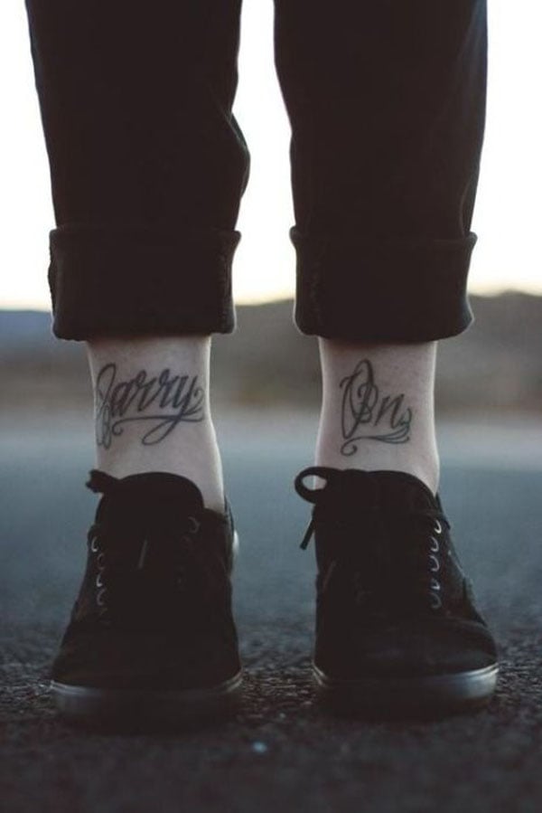 Foot tattoos.