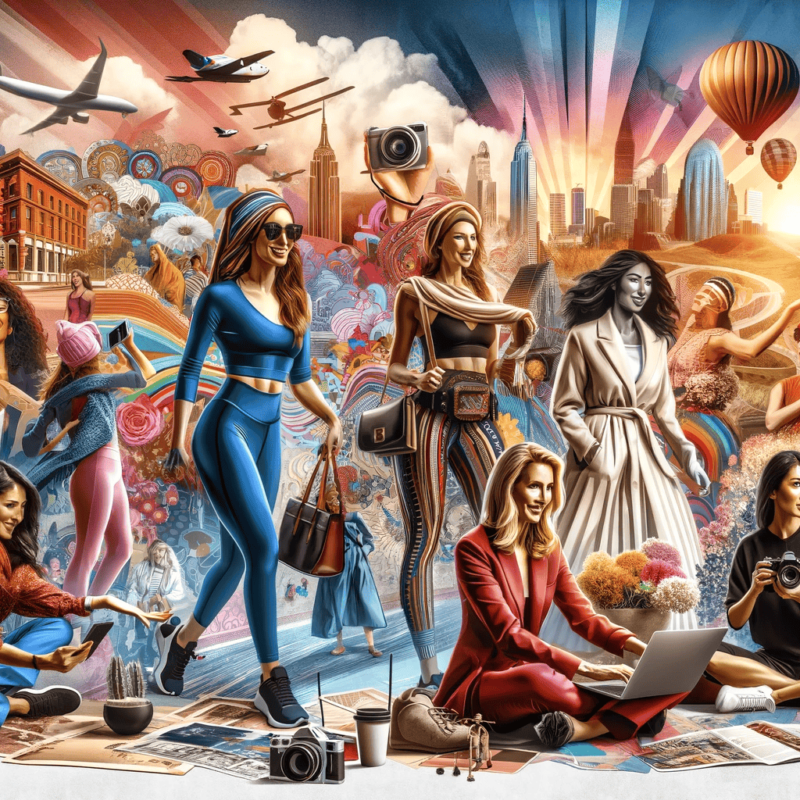A trendy poster featuring a group of people exploring a vibrant cityscape, embodying the spirit of travel and trendsetting.
