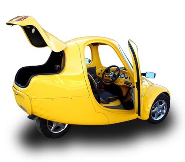 A yellow car on a white background.