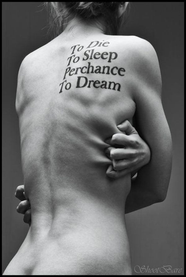 Black and white, woman, tattoo.