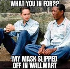 Two men sitting on a bench, discussing their pandemic etiquette mishaps in 2021. One asks the other,